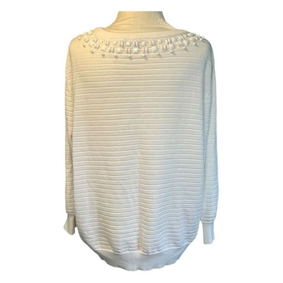 Talbots Beaded Cardigan Sweater White Ribbed Knit Button Front Long Sleeve XL - Picture 4 of 5